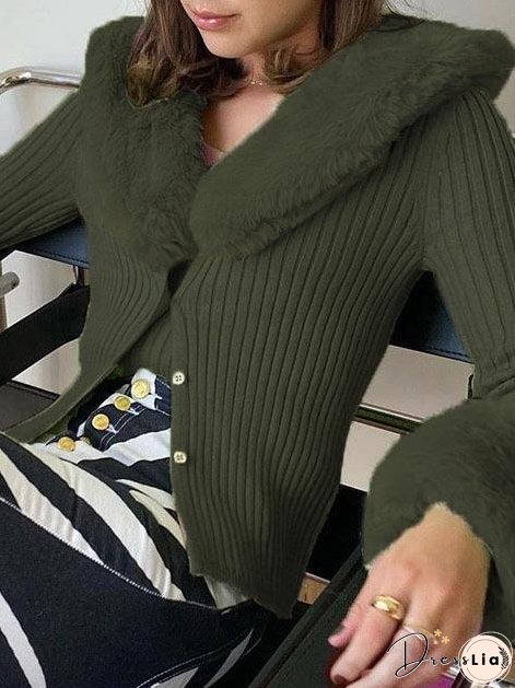 Coats Fur Collar Button Long Sleeve Coat for Women