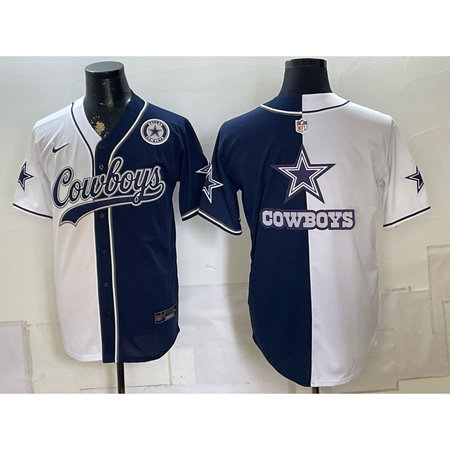 Men's Dallas Cowboys Navy Split Cool Base Stitched Baseball Jersey ZKMX