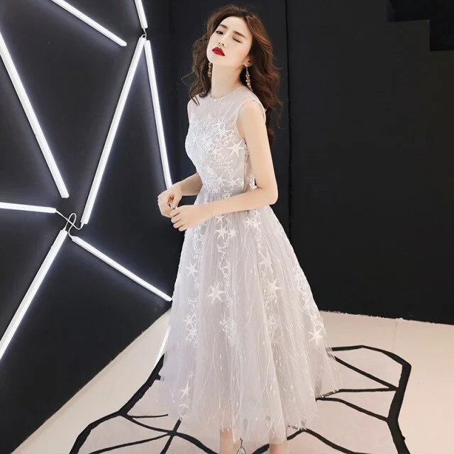 Grey Long Evening Dress Star Sleeveless Party Prom Gown SP17308