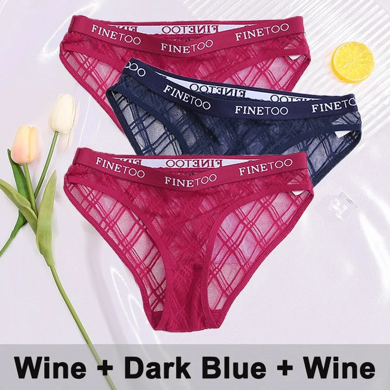 3PCS/Set Lace Panties Women's Lingerie Underwear Perspective Sexy Panties Female Underpanties Grid Mesh Design Briefs Pantys
