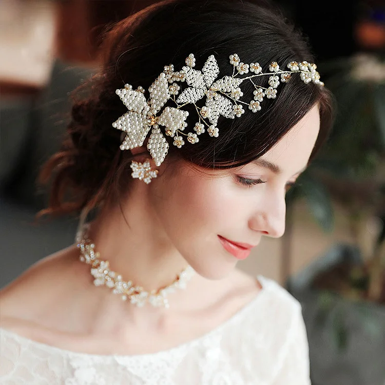 Beautiful handmade beaded headband floral headdress wedding dress hairband