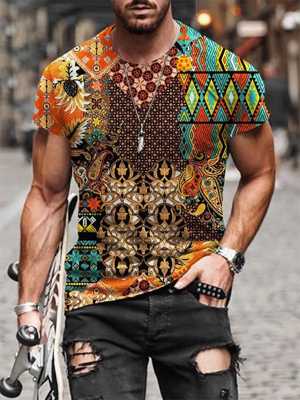 Brindle Printed Round Neck Loose T-shirt