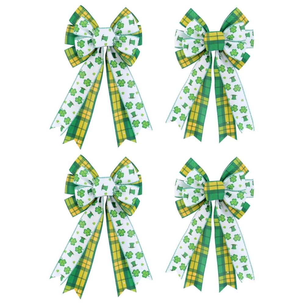 St. Patrick's Day Clover Bow Wreath Accent (4 PCS)