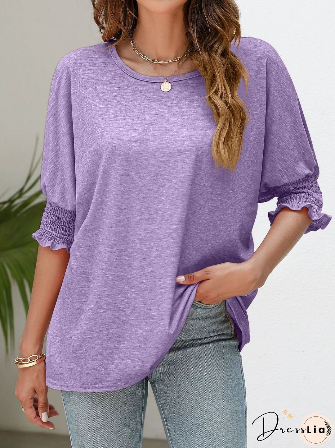 Smocked Flounce Sleeve Round Neck T-Shirt