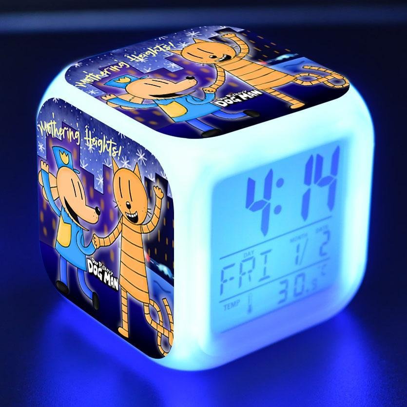 Dog Man Mothering Heights Digital Alarm Clock 7 Color Changing Night Light Touch Control for Kids