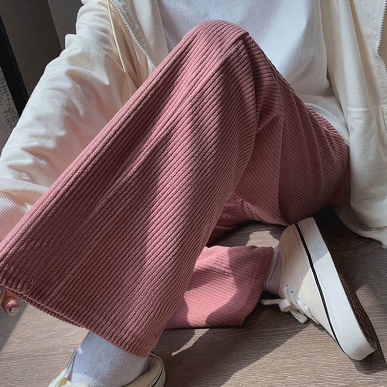 Pink Corduroy Casual Pants Women Loose Comfortable High Waist Wide Leg Draped Chic Korean Style Full Length Harajuku Female New