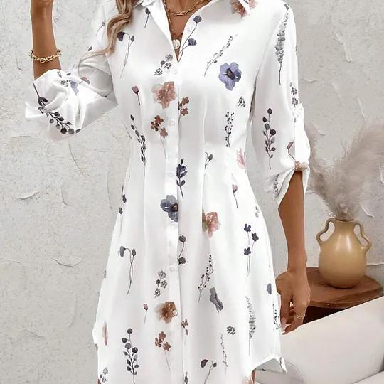 knee length dresses for ladies Women's Tailored Button-Front Long Sleeve Dress