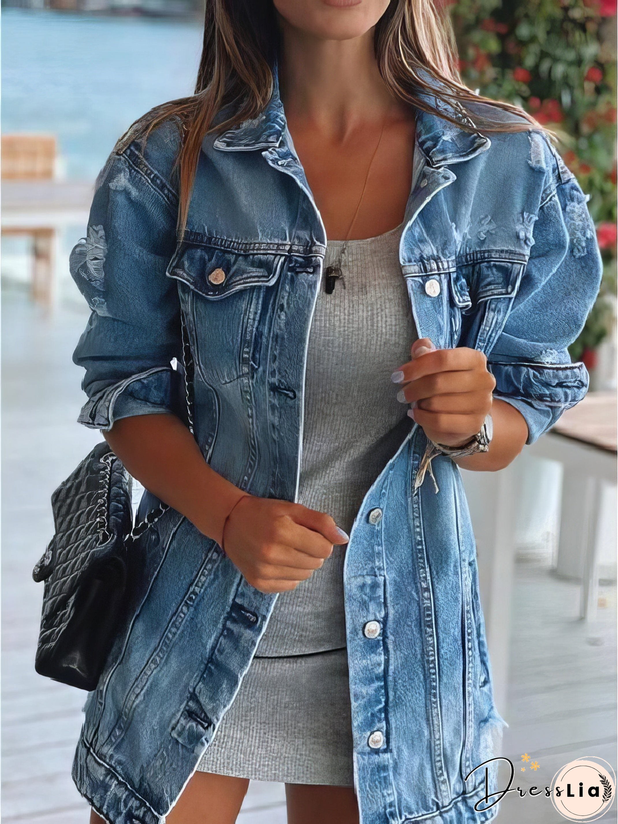 Light Wash Denim Jacket with Crystal Detail