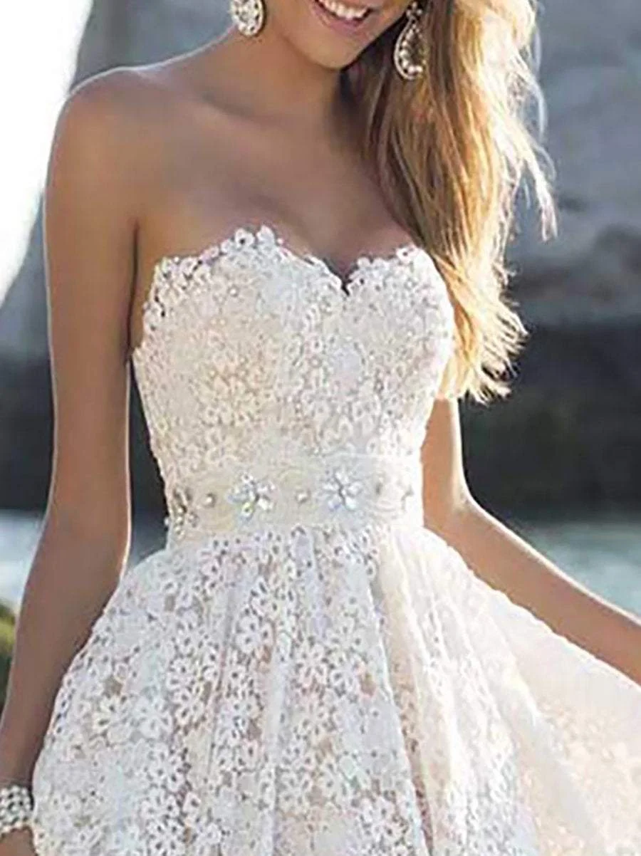 White Strapless Floral Dress