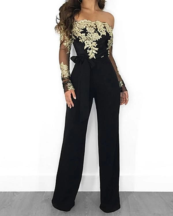 Women's Kentucky Derby Black Wine Gold Wide Leg Jumpsuit