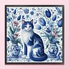 (Counted/Stamped)Blue White Porcelain Cat-11CT Cross Stitch 50*50cm
