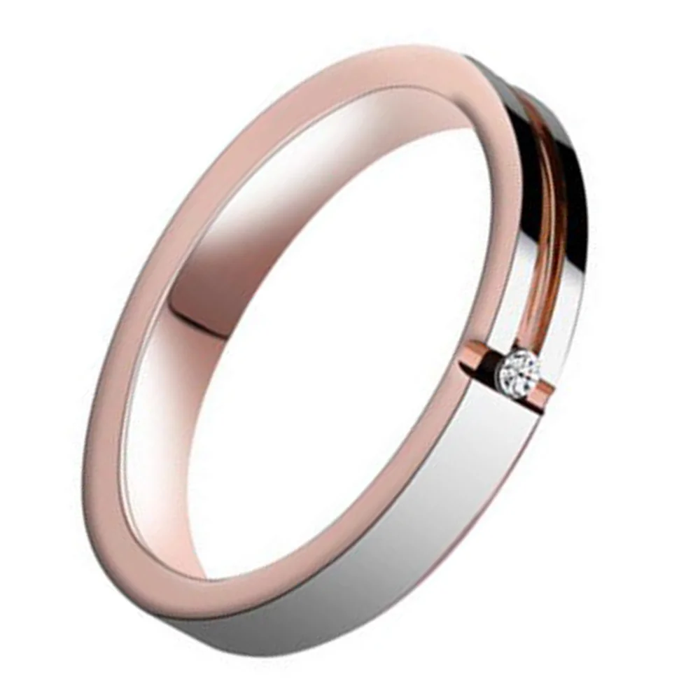 4MM 6MM Couples Groove Tungsten Rose Gold Wedding Bands With CZ Diamond
