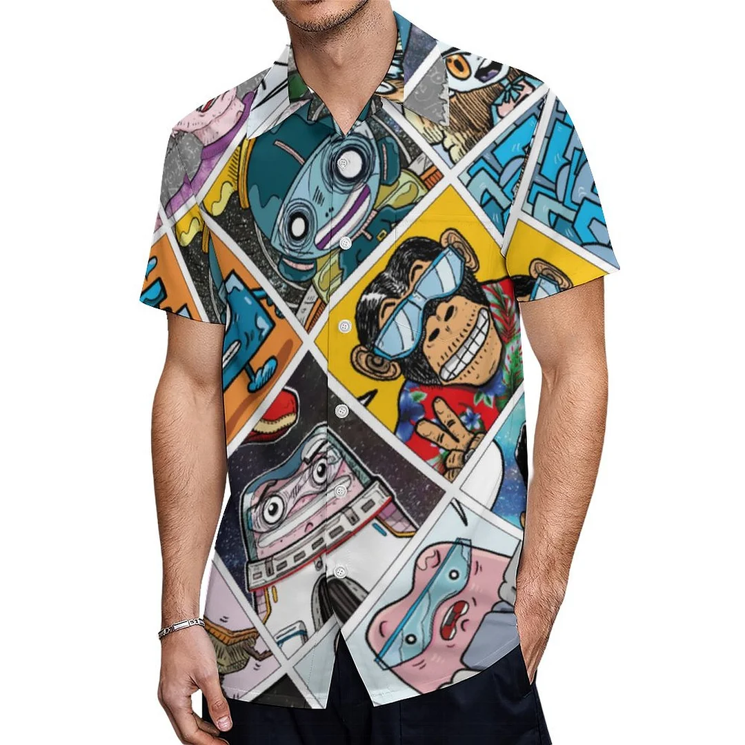 Short Sleeve Comic Colorful Characters Kids Hawaiian Shirt Mens Button Down Plus Size Tropical Hawaii Beach Shirts