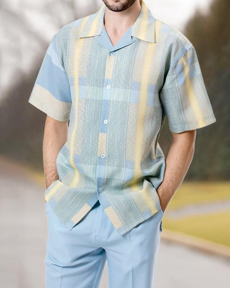 Two Piece Short Sleeve Long Pants With Print Walking Suit Set