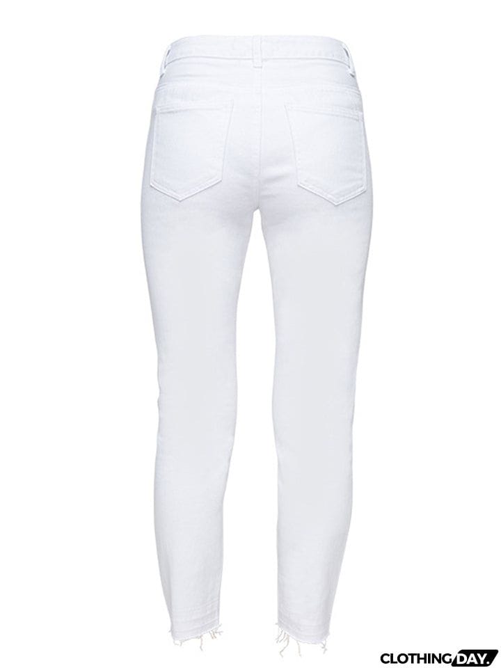 Punk Style Fashion Ripped Loose Women White Denim Jeans