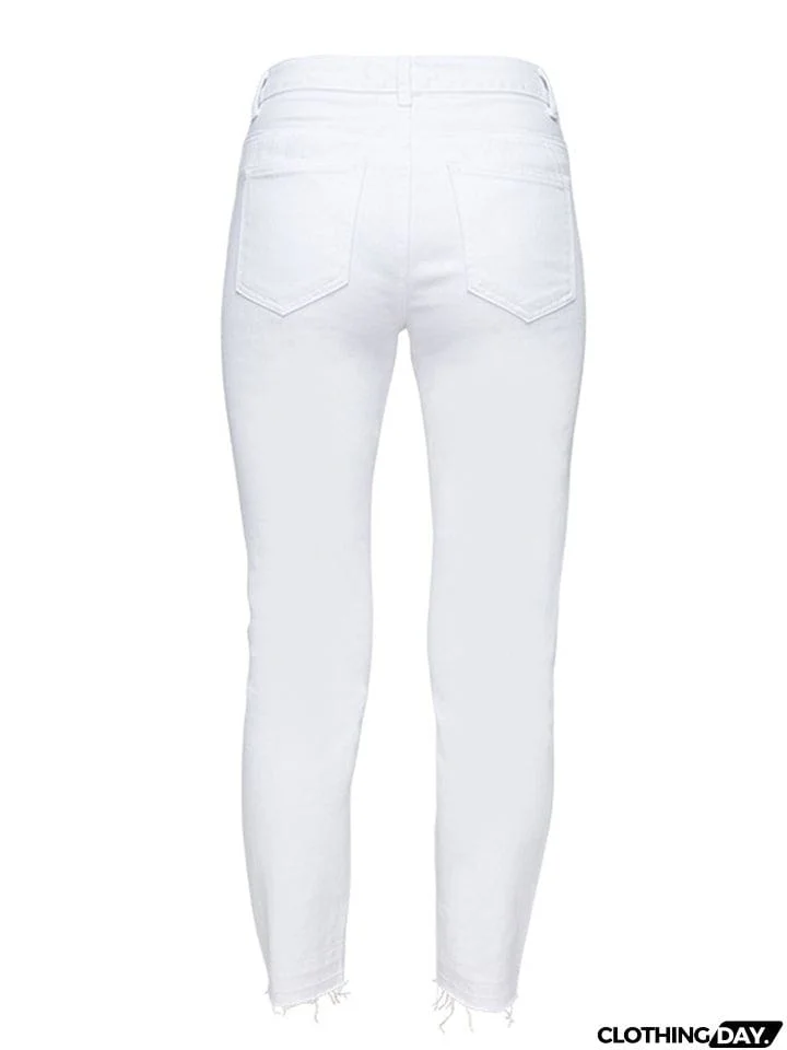 Punk Style Fashion Ripped Loose Women White Denim Jeans