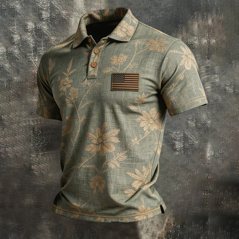  Men's Retro Patriot Color Block Polo Collar Short-sleeve Shirt Westsshops