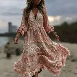 Women's Vintage Floral Embroidered Linen Blend Dress - Image 2