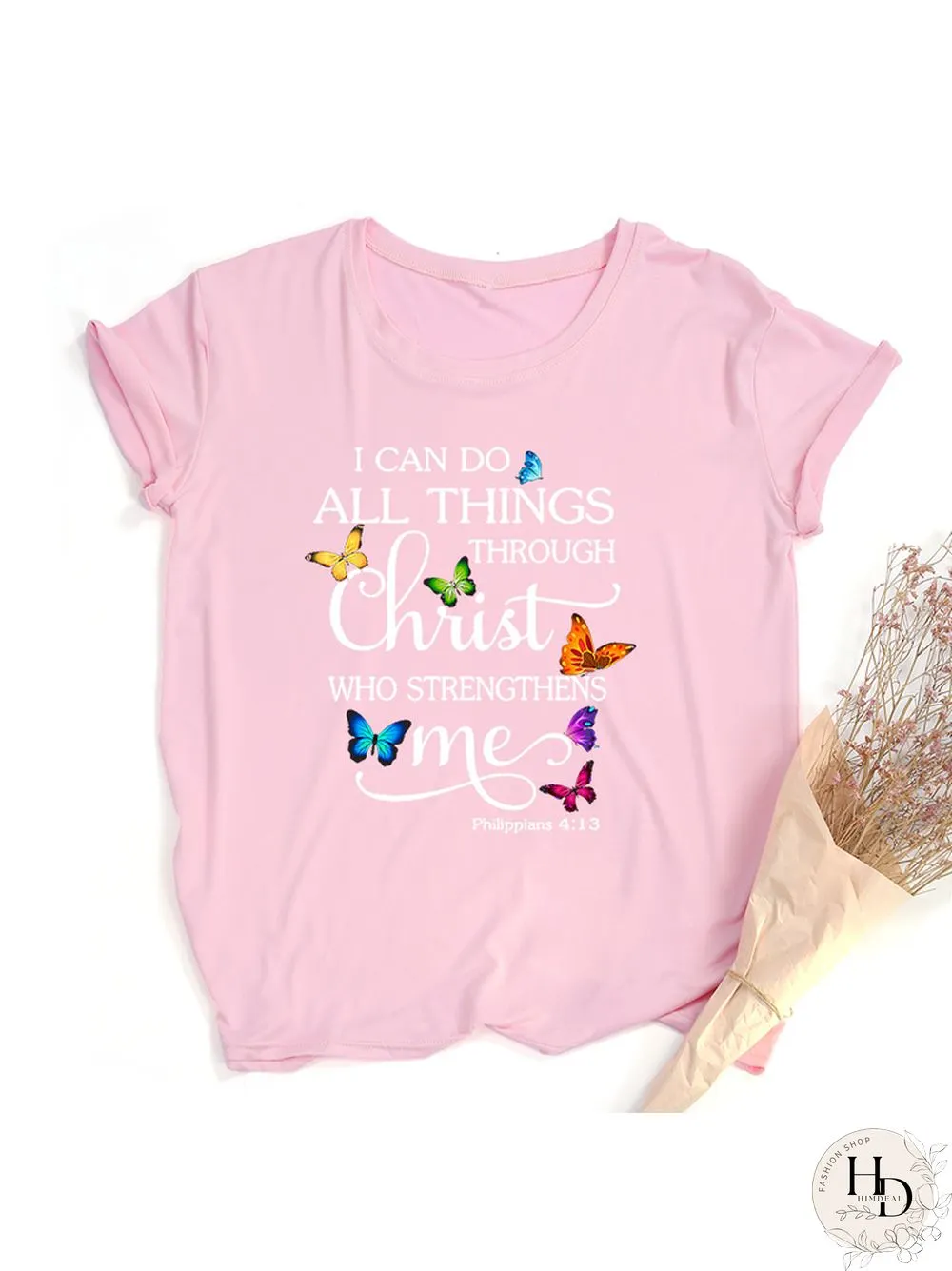 Butterfly Can All Things Philippians Women Aesthetic Graphic Shirts Casual Christian Jesus