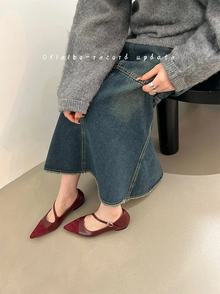 Breakj Breakj Temperament Red Single Shoe Design Sense Niche 2025 Spring And Autumn New Soft Bottom Tip Down Mary Jane Women's Shoes