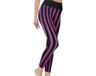 pornhint Pornhint Goth Striped Witch Elastic Leggings, Black Purple Joggers, Oversized Pants, Dual Color Leggings, Punk Rock Witchy Leggings, Halloween Pants