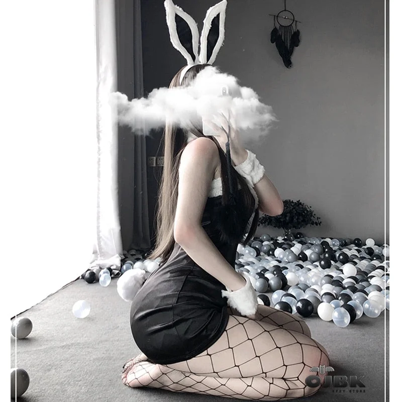 Sexy Classic Bunny Girl Cosplay Outfit Black Pink Japanese Anime Rabbit Uniform Porno Party  For Women Sex Lingerie AV Sets 0721