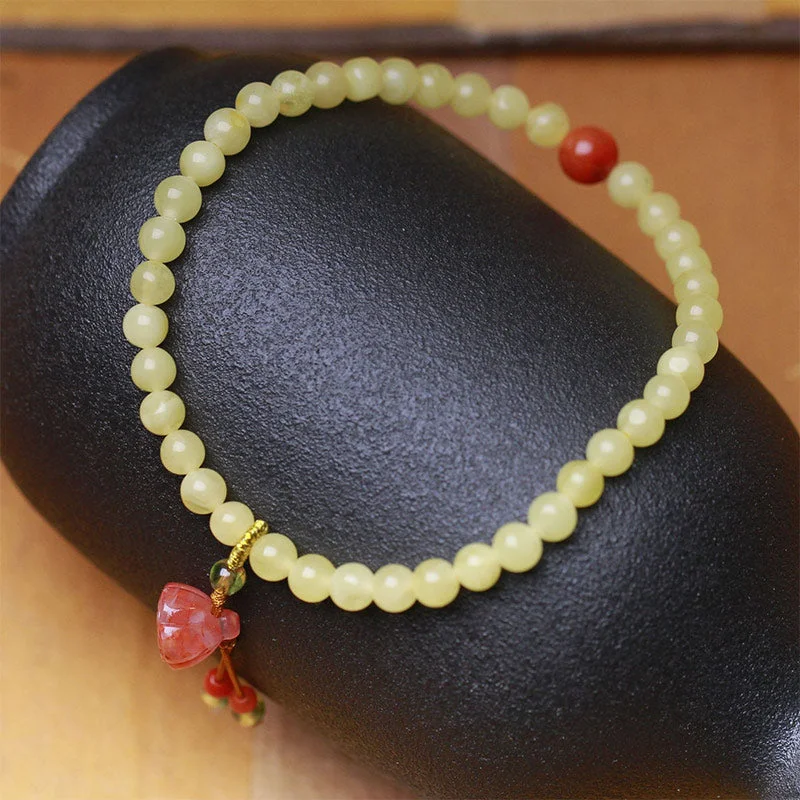 Amber Red Agate Lotus Harmony Charm Bracelet