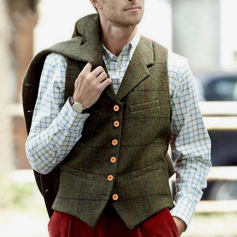 Suit Collar Multi-Pocket Solid Vest
