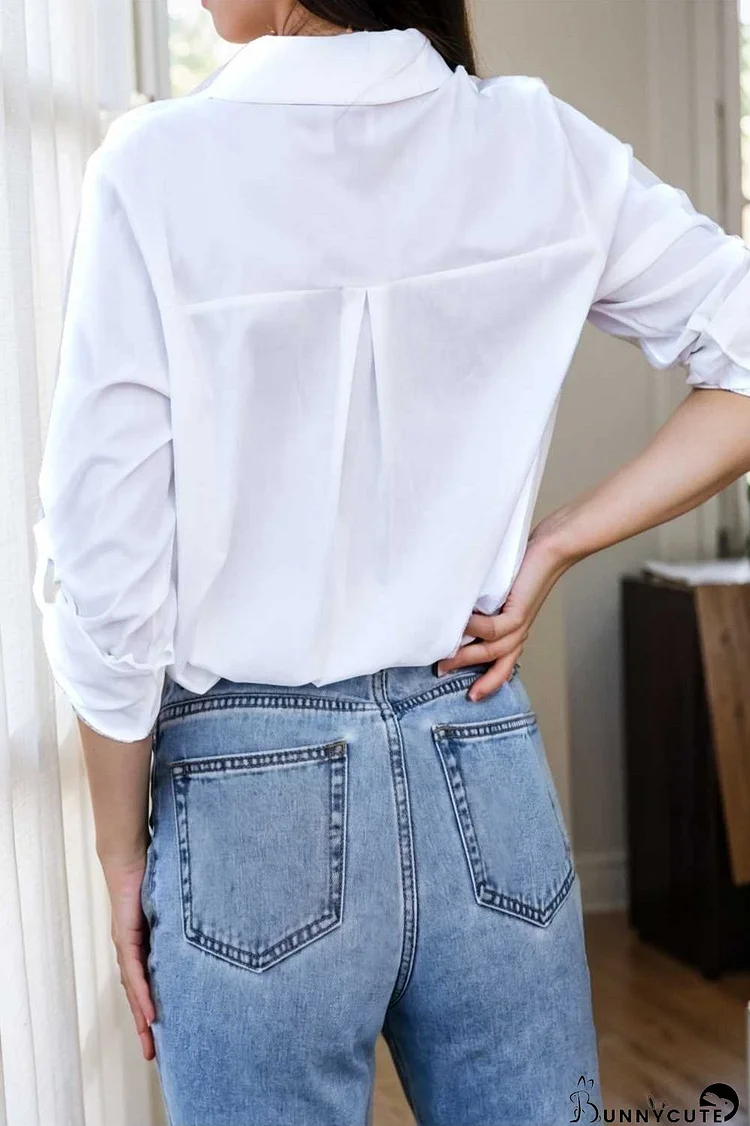 simple long sleeve v neck button blouses