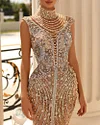 Elegant Beaded Pearl Party Dress - 01