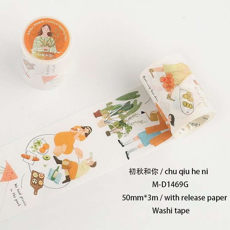 JOURNALSAY 5cm*300cm Simple Girl Life Illustration Washi Tape
