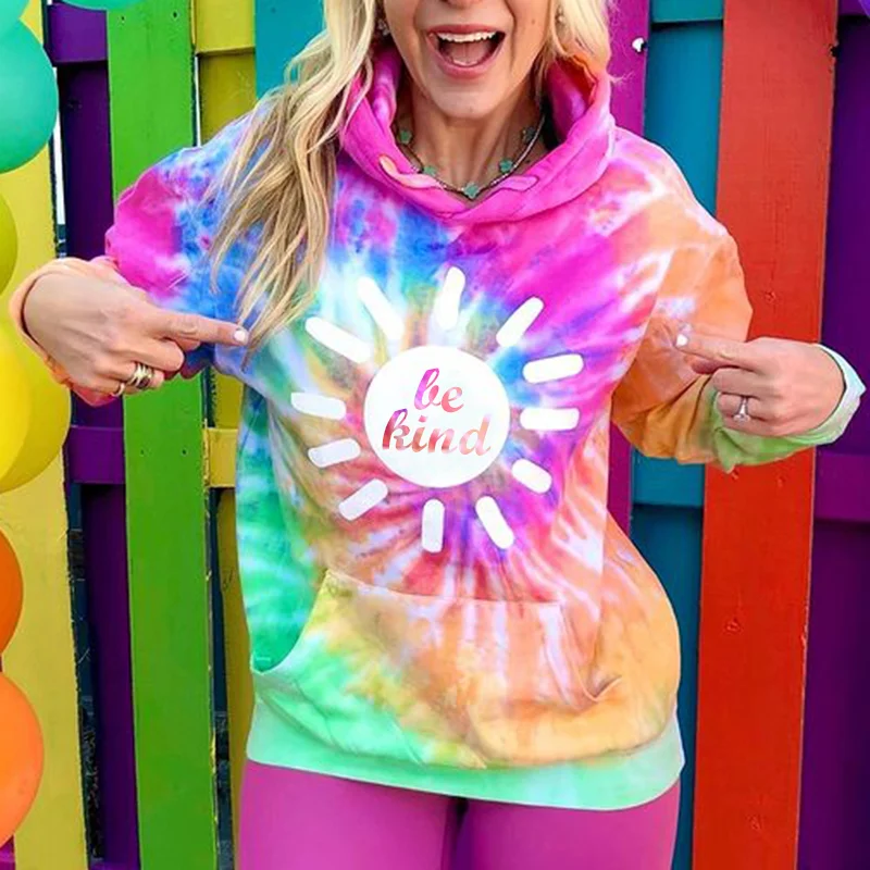 Fashion sun patterns pocket tie-dye hoodie