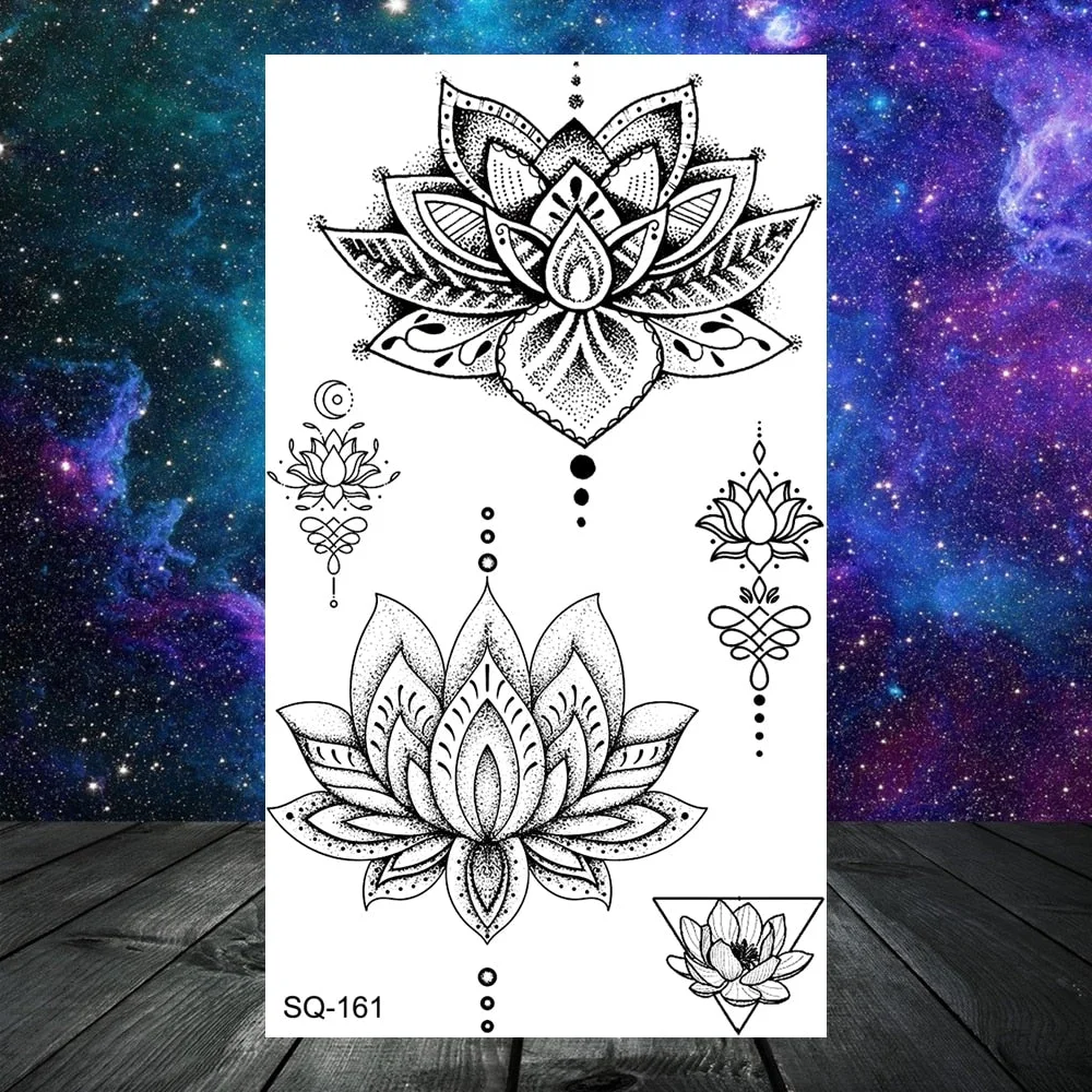 Black Skull Rose Flower Temporary Tattoos For Women Adult Girls Kids Snake Scorpion Wolf Tree Fake Tattoo Finger Ear Tatoos