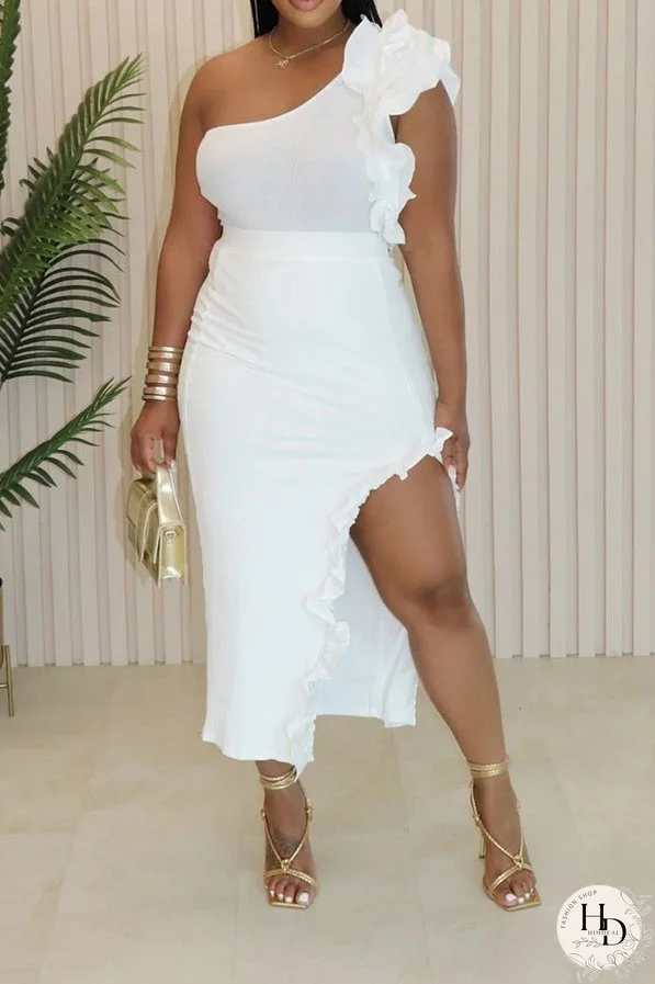 One Shoulder Top & Split Thigh Skirt Set