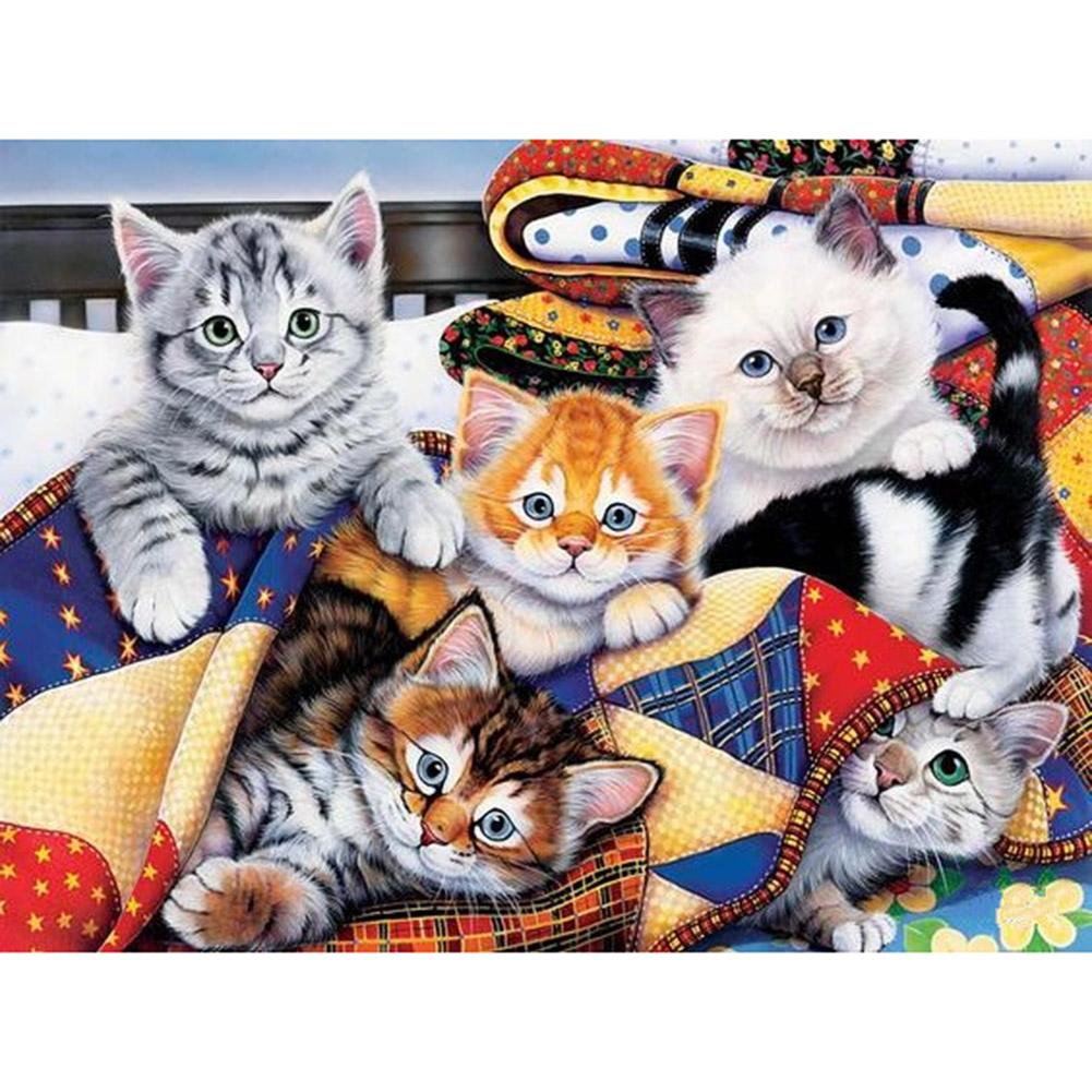 

40*30CM - Cats Familys - Round Drill Diamond Painting, 501 Original
