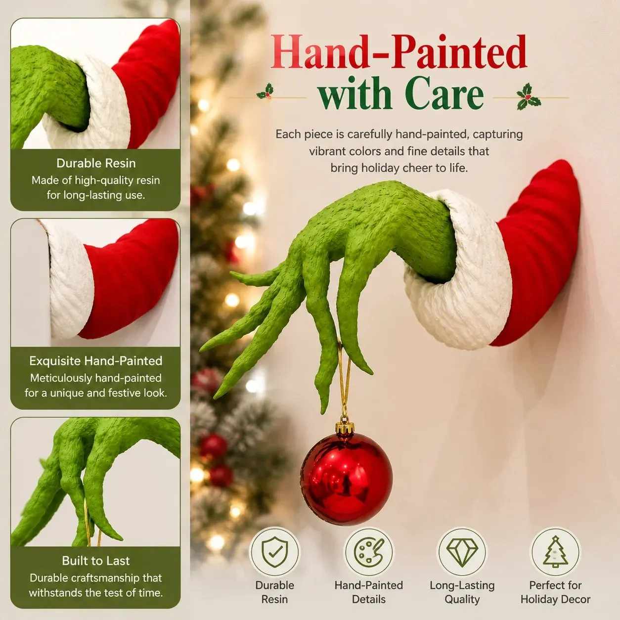 Hand painted resin Christmas hand decoration