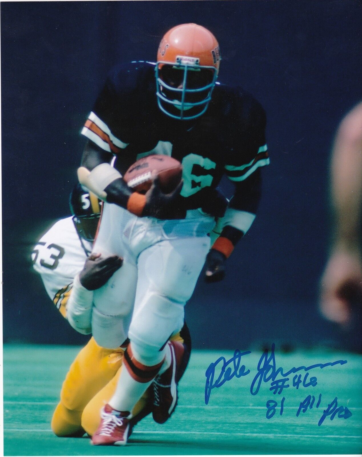 PETE JOHNSON CINCNNNATI BENGALS 1981 ALL PRO ACTION SIGNED 8x10