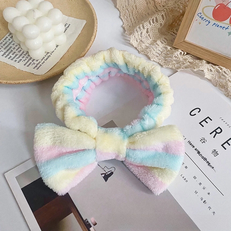 Leopard Stripe Bow Hair Band Women’s Face Washing Sports Hair Band Coral Fleece Hair Accessories
