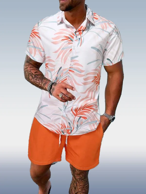 Suitmens Men's Hawaiian Print Short Sleeve Shirt Set 030
