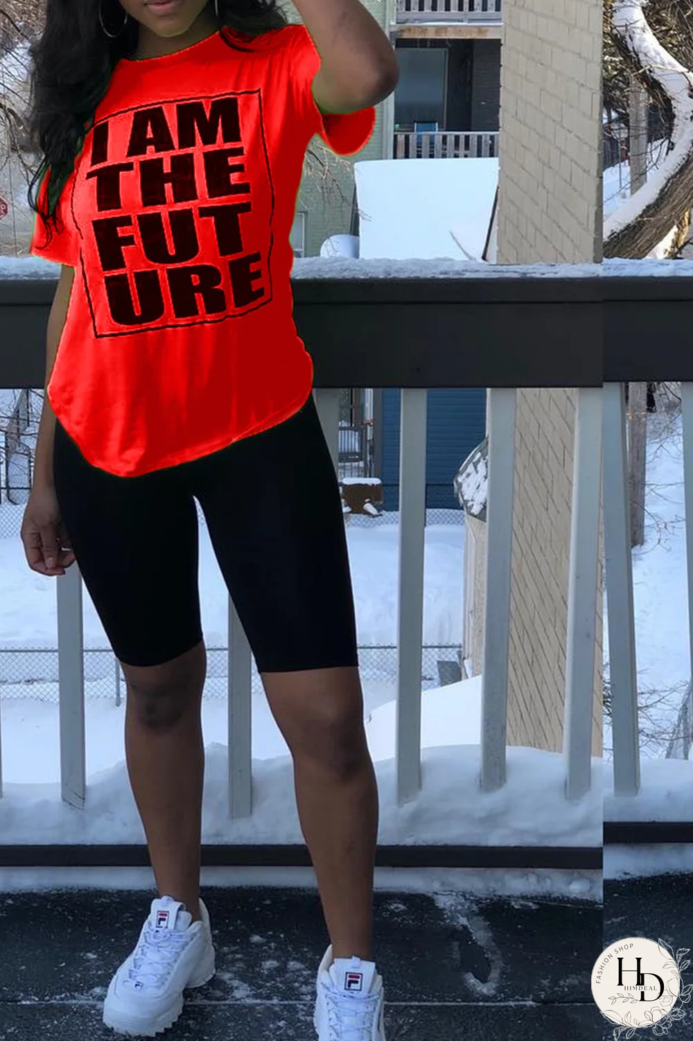 Red O Neck Short Sleeve Print Patchwork Tees & T-shirts