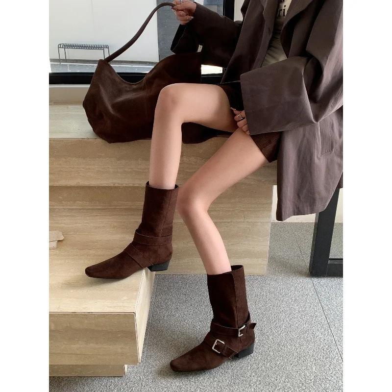 Breakj Breakj Vintage Skinny Skinny Short Boots Women's Shoes 2025 New Autumn And Winter Brown Martin Boots French Western Ankle Boots