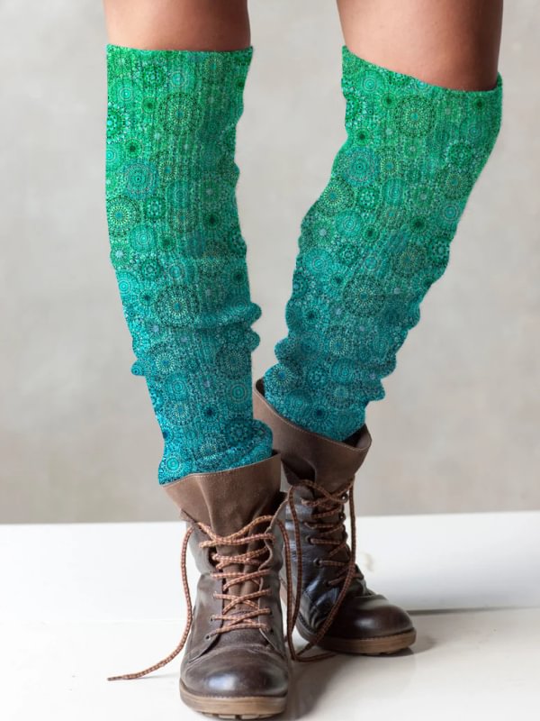 Retro floral print knit boot cuffs leg warmers
