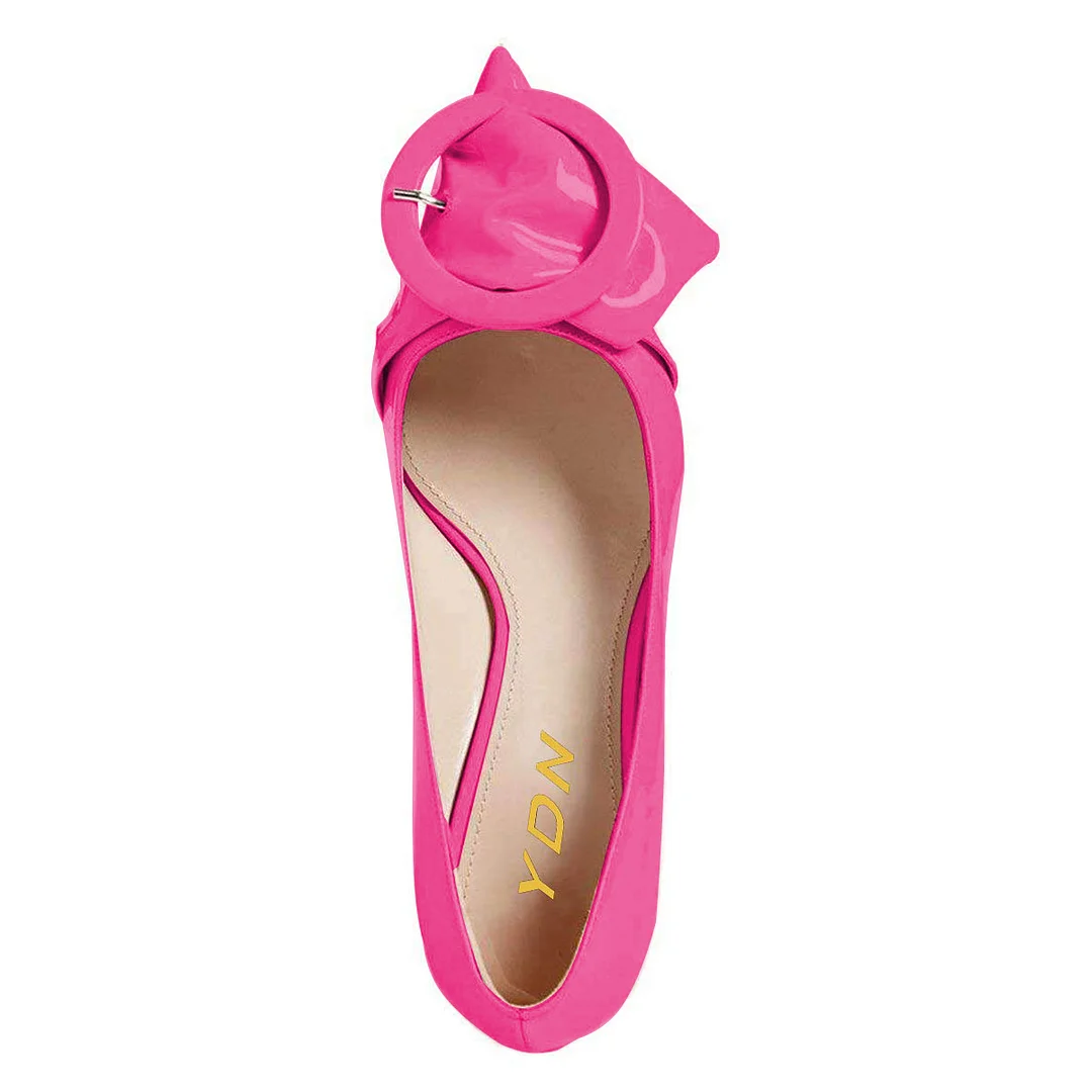 Women's Patent Leather Buckle Inlay Kitten Heel Pumps in Pink   