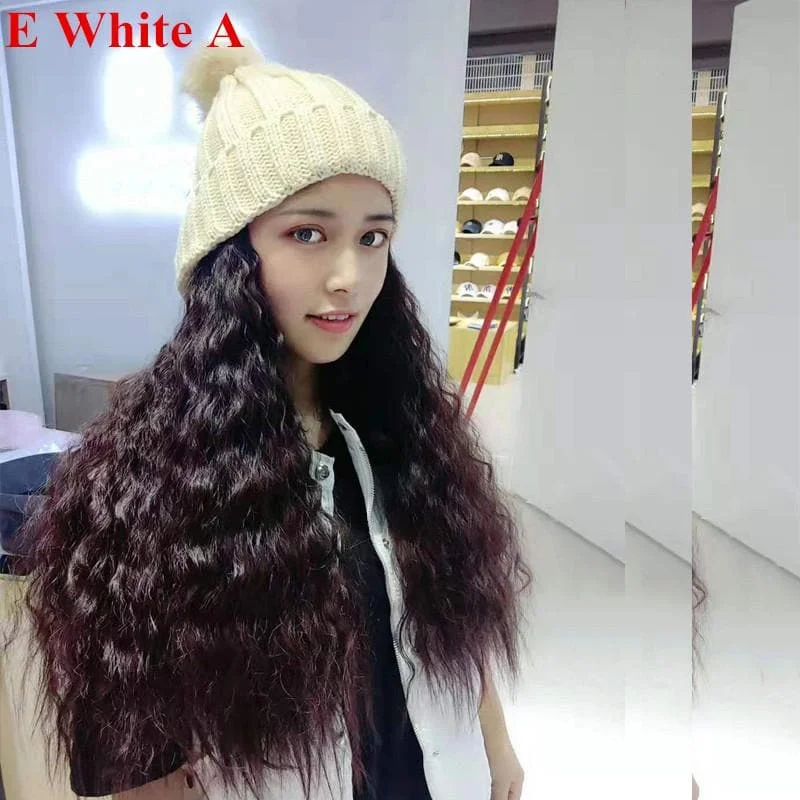 Colorful Knitting Hat With Removable Long Curly Wig 5 SP14770