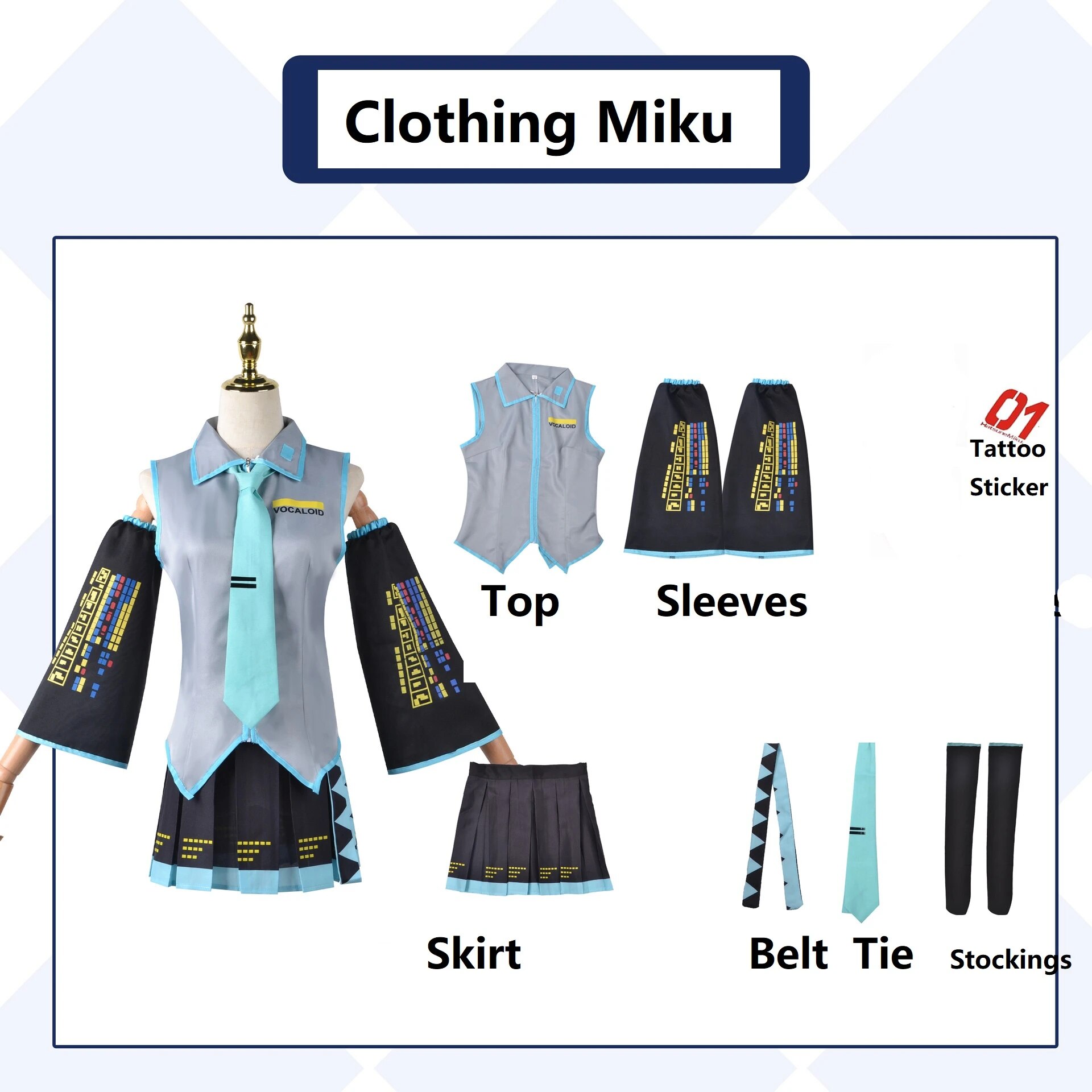 [Wetrose] In Stock Miku Cosplay Costume V2 01 Classic Female Male Fanart Vocaloid Anime Dress Kawaii Leather Latex Cos Wig Shoes Full Set