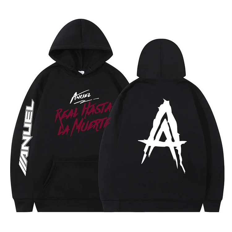 Anuel Aa Real Hasta La Muerte Letter Print Hoodie Loose Pullover Casual Hooded Tops at Hiphopee