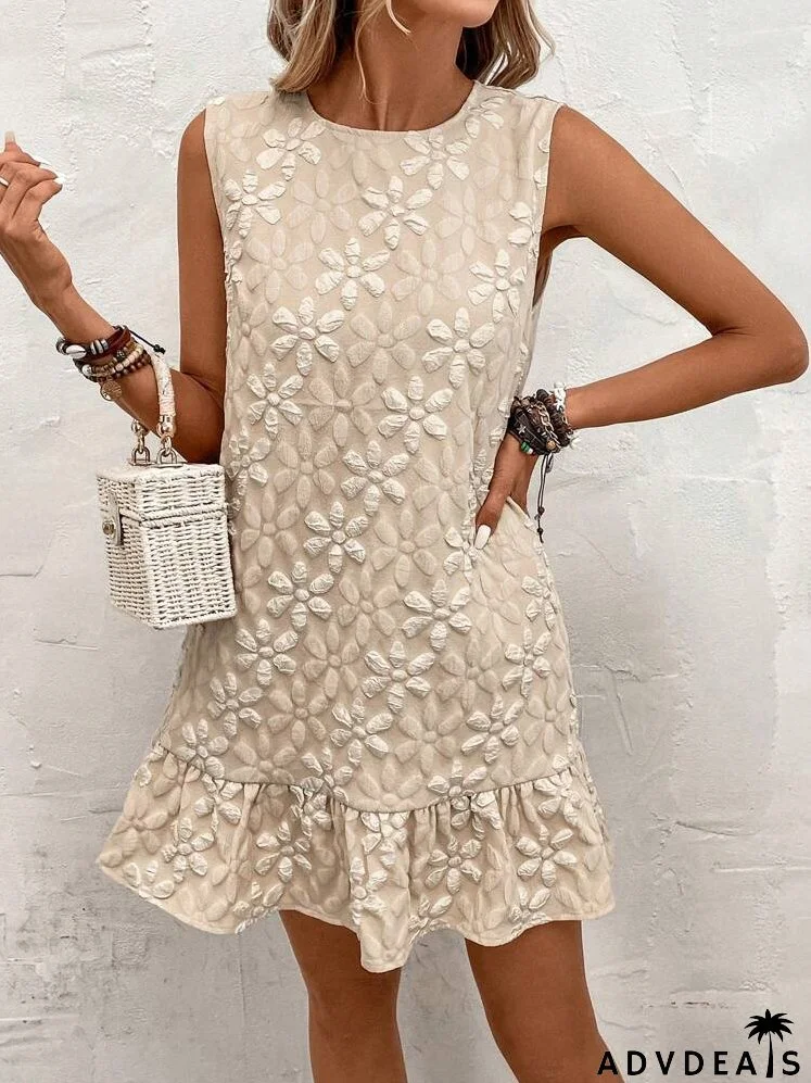 Jacquard Ruffle Hem Smock Dress