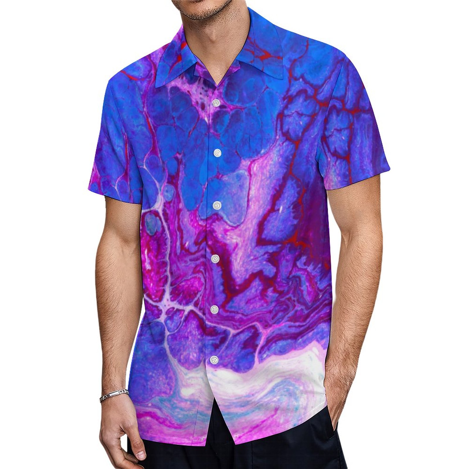 Web Blue And Purple Acrylic Fluid Pour Hawaiian Shirt Mens Button Down Plus Size Tropical Hawaii Beach Shirts