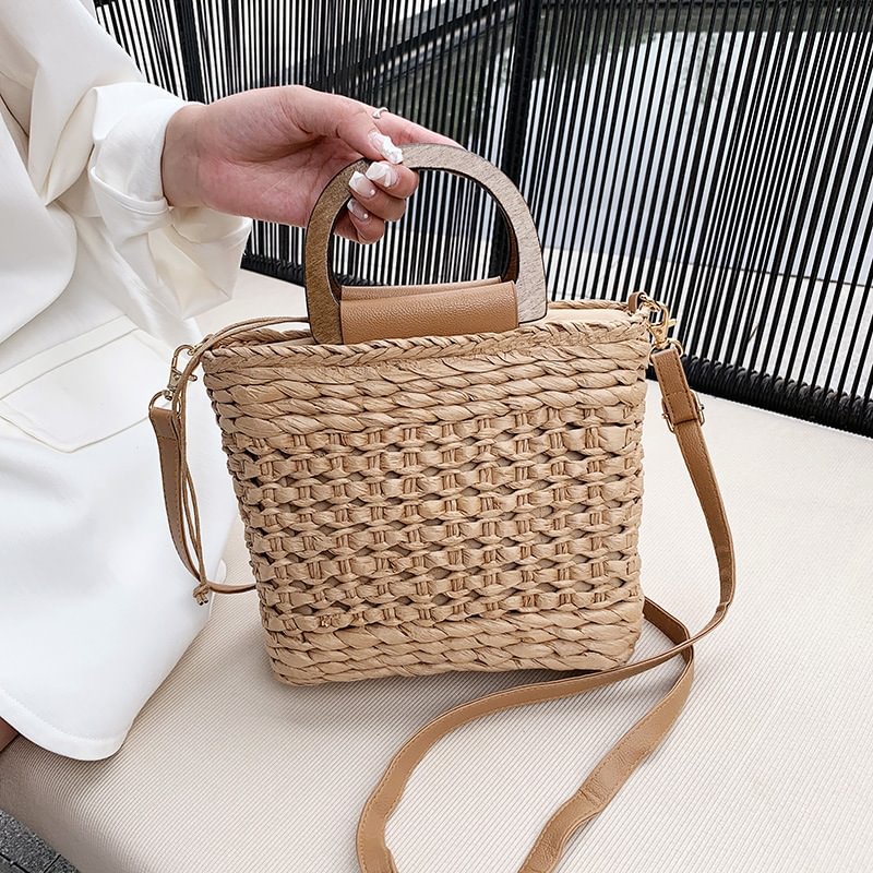 Retro Top Handle Design Crossbody Bag for Women Branded Simple Summer Straw Woven Handbags Female Hollow Basket Shoulder Bags US Mall Lifes