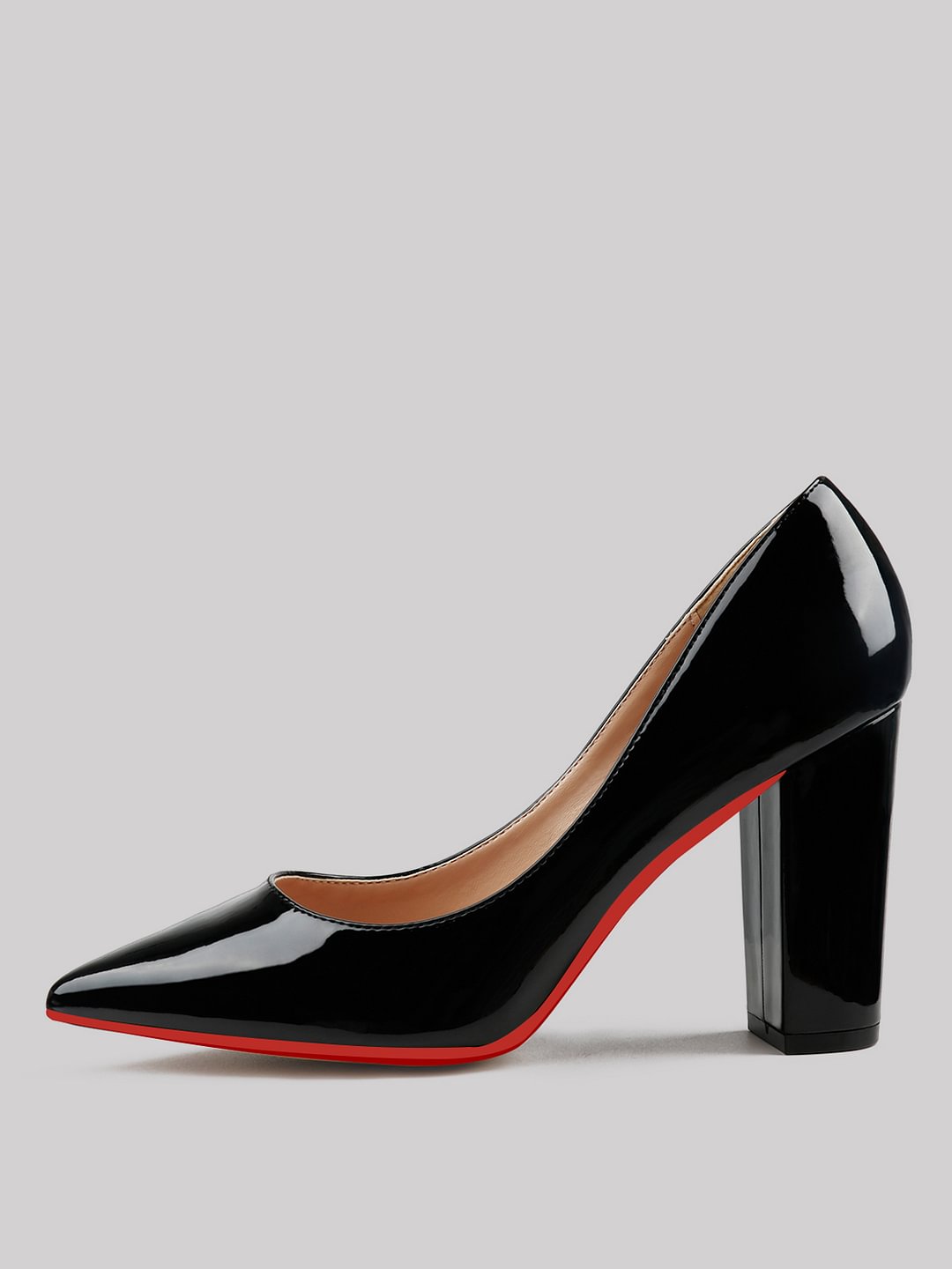 90mm Women Chunky Heels Red Bottom Shoes Comfortable Middle Block Heel Patent Pumps